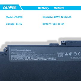 OUWEE CD03XL Laptop Battery Compatible with HP ProBook 640 645 650 G4 G5 Series HSTNN-LB8F HSTNN-IB8B HSTNN-UB7K 931702-421 CDO3XL 931702-171 931702-541 931719-850 HSN-114C HSN-115C 11.4V 48Wh 4212mAh