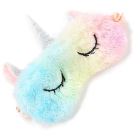 Glamza Sleeping Mask Cute 3D Fluffy Animal Eye Mask for Sleeping Travel Breathable Eyeshade Cartoon Mask Kids Adult Women (Unicorn Rainbow)