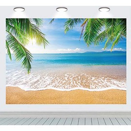 INRUI Tropical Beach Photography Background Summer Palm Trees Backdrop Blue Sea Sky Sunshine Luau Themed Backdrop (7x5FT)
