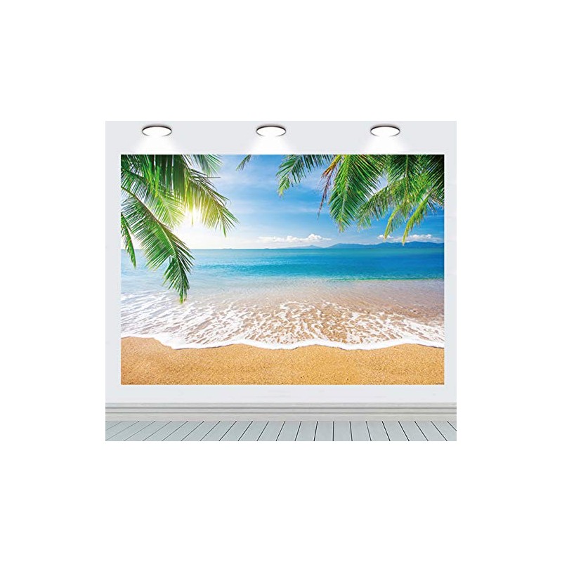 INRUI Tropical Beach Photography Background Summer Palm Trees Backdrop Blue