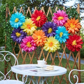 Easy Joy Pack of 12 Paper Flowers Pompoms Decoration, Rainbow Daisy Decoration, Room Decoration Aesthetic, Paper Flowers for Hanging for Rainbow Decoration, Children's Birthday, Garden Party, Carnival