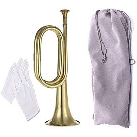 TUOREN Gold Bugle Cavalry Trumpet Brass Instrument for School Band Cavalry Beginner Military Orchestra W/Carrying Bag