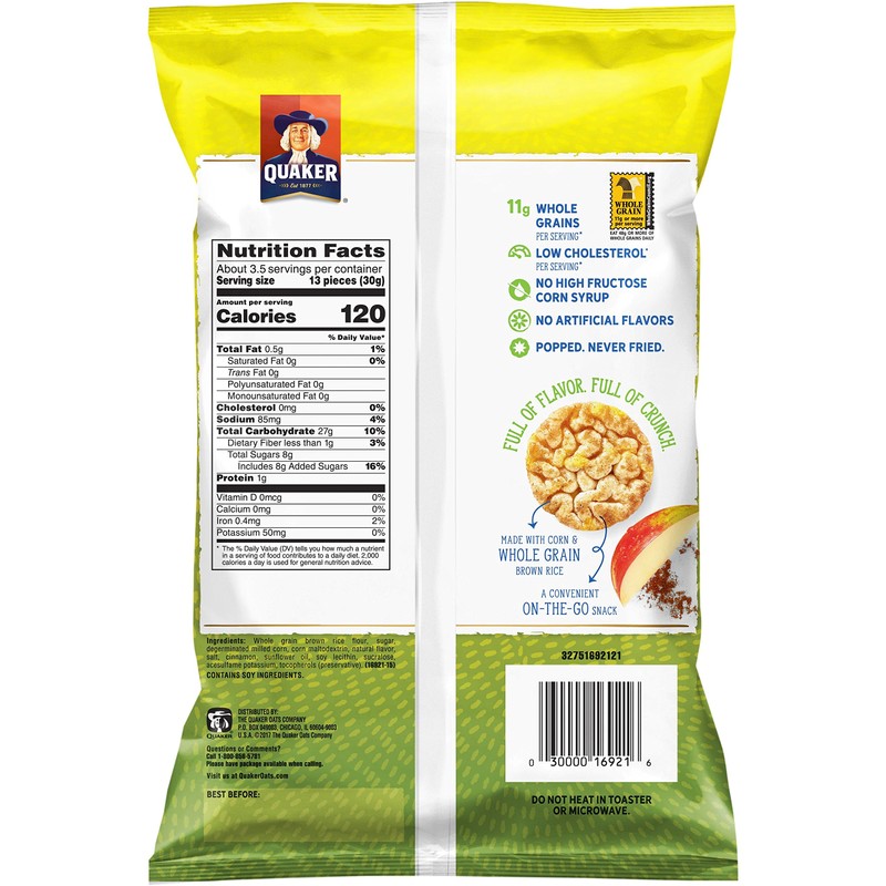 Quaker Rice Crisps, Apple Cinnamon, 3.52 Ounce, Pack of 6
