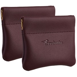 Travelambo Leather Squeeze Coin Purse Pouch Change Holder For Men & Women 2 pcs set (Wine Red)