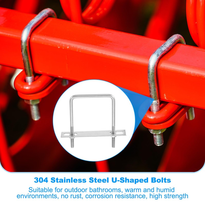 PATIKIL M8x80x120mm Square U-Bolts Kit, 4Set 304 Stainless Steel Square