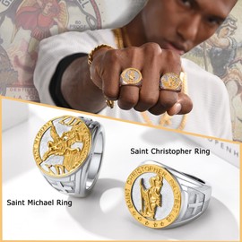 PROSTEEL Mens Rings Gold Fashion Stainless Steel St Michael The Archangel Ring