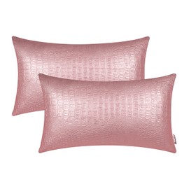 BRAWARM Faux Leather Pillow Covers 12 X 20 Inches, Rose Gold Leather Pillow Covers Pack of 2, Crocodile Leather Decorative Lumbar Throw Pillows for Living Room Couch Bed Sofa Home