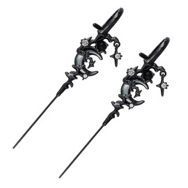 2PCS Myth Of The Moon Ear Hook Needle Piercing Earring Needle Ear Piercing Hook Earrings Jewelry Fashion Dangle Stud Birthday Gifts Best Friend For Women (Moon-Black)