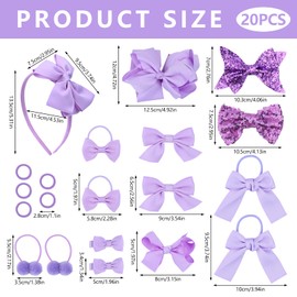 Bekecidi 20 PCS Girls School Hair Accessories Purple Bow Hair Clips Bow Headband Hair Ties Elastic Hair Bands Ribbon Hair Barrettes Hair Accessories for Toddlers Kids Christmas Birthday Gift