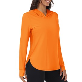 TACVASEN Women's Sun Protection UPF 80+ Shirt Quick Dry Sun Shirt Running Hiking Hoodie with Curved Hem Orange S