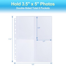 30 Pack 3.5x5 Photo Album Refill Pages for 3 Ring Binder,Ultra-Clear Photo Sleeves Holding 240 Pictures, Double-Sided 4 Pocket Photo Pages,Top Loading Photo Sheet Protector