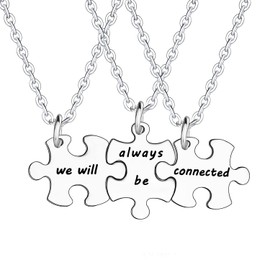 YEEQIN 3PCS We Will Always Be Connected Necklace Set, Best Friends Necklace for 3, Friendship Jewelry Gift for Sisters Friends