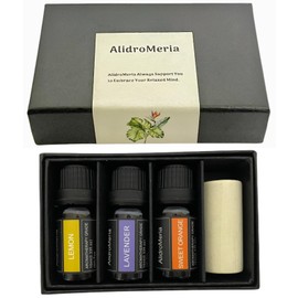 AlidroMeria Essential Oil Diffuser Winter Gift Set 3 Psc*10ml (Lavender, Sweet Orange, Lemon) with 1 pcs Fragrant Wood