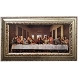 Mom’s Art Studio - Last Supper Wall Decor 37.5 X 23 Inches, Leonardo Da Vinci Reproductions, Museum Look Art Framed, Artist’s Acrylic Coating, Wall Art for Home Decor (Small, Pearl Gold)