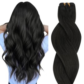 HOTBANANA Sew in Hair Extensions Real Human Hair, 22inch 110g Weft Hair Extensions Natural Black Sew in Hair Extensions Straight Remy Human Hair Weft Hair Extensions Full Head