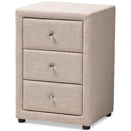 Baxton Studio Tessa 3 Drawer Fabric Upholstered Nightstand in Beige