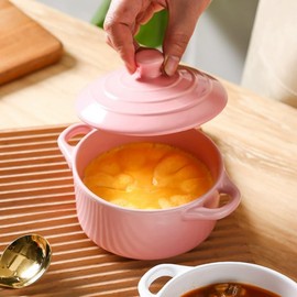 yaocoral 7 OZ Mini Ceramic Candy Bowl Small Candy Dish with Lid Cute Ceramic Bowl for Baking,Dessert,Snack,Fruit,Yogurt,Ice Cream,Cereal,Dipping,Side Dishes,Microwave Freezer Safe(pink)