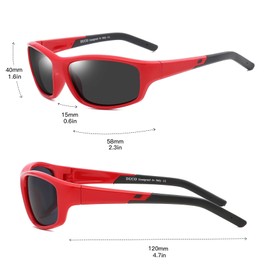 DUCO Kids Sports Style Polarised Sunglasses Rubber Flexible Frame For Boys Girls Baby and Children (K005 Red)