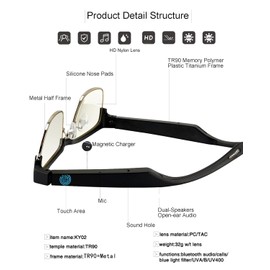 Smart Glasses,Bluetooth Glasses for Men Women with Anti-Blue Light&UV400 Lenses,Audio Eyewear with Bluetooth Speakers,Music Playback&Hands-Free Calling,Touch&Voice Assistant,for Indoor&Outdoor