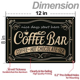 MOLESS Coffee Bar Sign - 12 × 8'' Vintage Metal Signs with Coffee Hot Chocolate and Tea Coffee Signs for Coffee Station Home Kitchen Wall Decor, Indoor/Outdoor Use