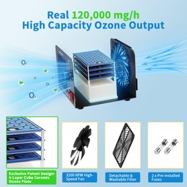 AIRVIP 0zone Generator 120,000mg/h,0zone Machine for Car/Home/Smoke/Pet Odor, Covers up to 2,500 Sq. Ft.(Black)