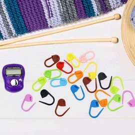 LAMXD Knit Counter Knitting Crochet Stitch Marker Row Counter,Finger Digital Counter,Stitch counters for Crocheting,Finger Counter with 20pcs Stitch Marker(Random Color)
