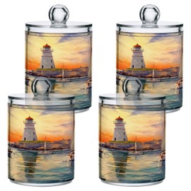 Zhirexin Lighthouse Ship 2PC Airtight Transparent Plastic Storage Jar, Food Storage Container Plastic, Can Store Candy, Salt, Coffee Beans, With lid, Easy To Use