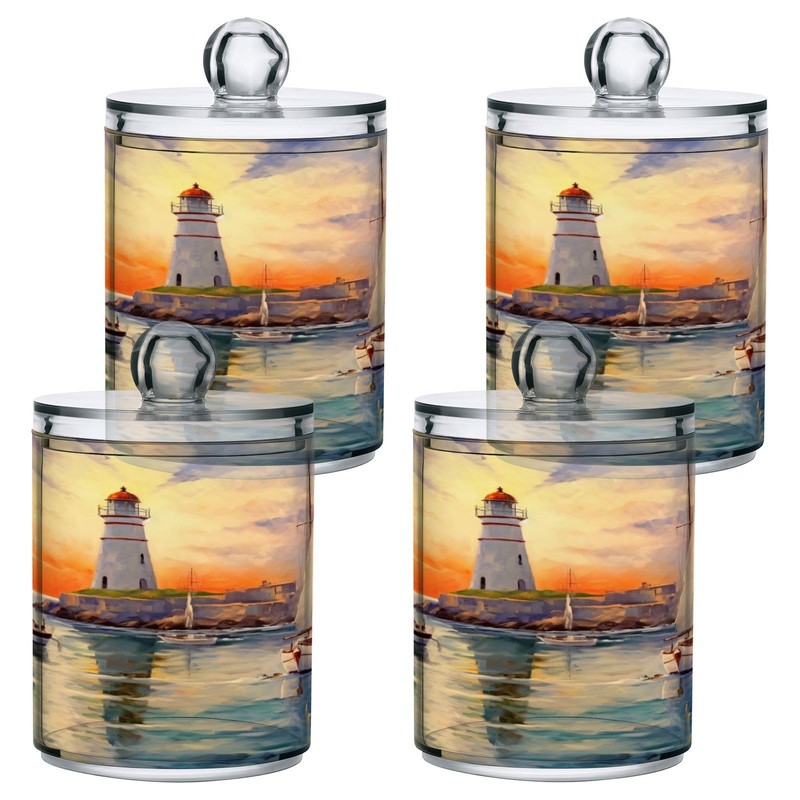 Zhirexin Lighthouse Ship 2PC Airtight Transparent Plastic Storage Jar, Food