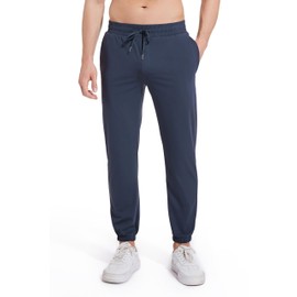 AbleTree Athletic Jogger Pants for Short Men 27" Inseam Stretch Quick Dry Active Pants with Back Zip Pockets Navy Blue