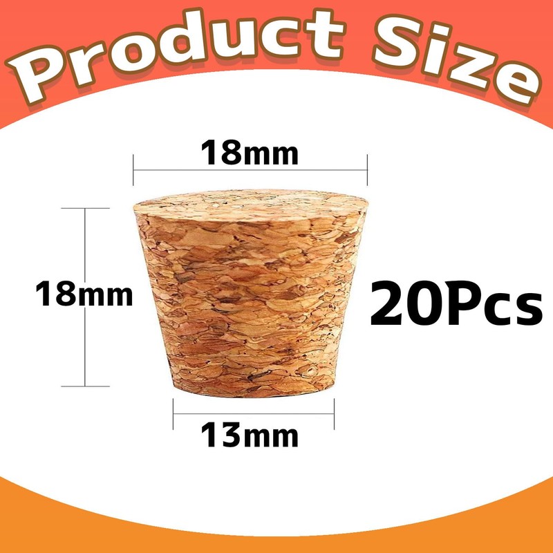XuJJJJunB コルク玉 18*13*18mm 20個セット コルクコーンコルク栓 コーン木製ボトル栓 天然コルク栓ワインやビール瓶用の大小交換用コルク栓