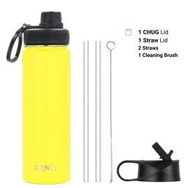 DRINCO Stainless Steel Water Bottle Spout Lid Vacuum Insulated Double Wall Water Bottle Wide Mouth (40oz 32oz 22oz 18oz 14oz) Leak Proof Keeps Cold or Hot (22 oz, 22oz Illuminating Yellow)