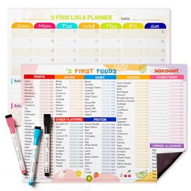 NOKOGMT 101 Foods Before 1 Checklist Magnet – Baby Food Chart & First Foods Fridge Magnet – Baby First Foods Tracker with Weekly Meal Planner – Dry Erase Baby Food Tracker Fridge Magnet with 3 Markers