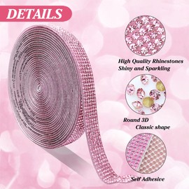JODEILIY Self Adhesive Pink Crystal Rhinestone Ribbon Strips,6 Rows of 6 Yards Diamond Ribbon Bling Rhinestone Sticker with 2 mm Rhinestone for Crafts,Wedding,Christmas Party(Pink)