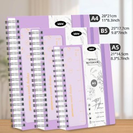 Mlife Notebook A5 Dotted,Bullet Dot Journal,300Page Spiral Notebook,100g/M² Ink-Resistant Paper,PVC Hardcover，with Ruler,Expandable Pockets,Elasticated Ribbon,14.5 * 21cm(Purple)