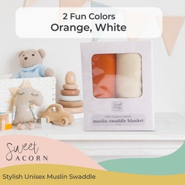 Sweet Acorn Muslin Swaddle Blanket – Soft Cotton Muslin Baby Blanket for Newborns, Infants, and Toddlers, All-Season Comfort Baby Essential - Orange and White