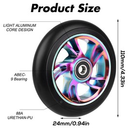Stunt Scooter Tyres, CJBIN Scooter Wheels 110 mm, Scooter Wheels 110 mm with ABEC-9 Bearings, Scooter Wheels, Aluminium Replacement Wheels for Scooters Apollo Albott Fuzion and Most Freestyle Scooters