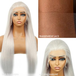 ELISHEVA Grey Lace Front Wigs Human Hair 28 Inch 13x4 Silver Grey Wig Human Hair 200% Density Silver Grey HD Straight Lace Front Wigs Colored Grey Human Hair Wig