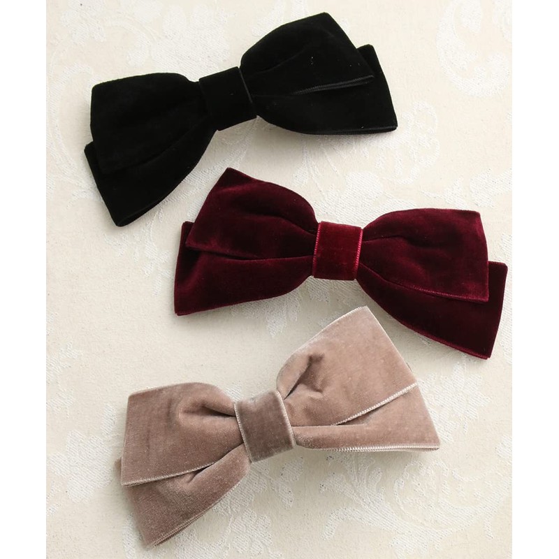 VINGTAINE H7640-BK- Barrette Ribbon, Velvet Hair Clip, Classical Hair Accessory,