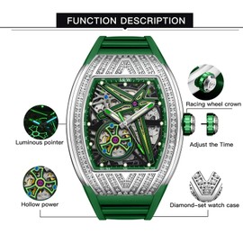 Carnival Men's Wine Barrel Fully Automatic Mechanical Watch,Military Luxury Sport Waterproof 50m Men Wristwatch with Hollow Star (759Green)