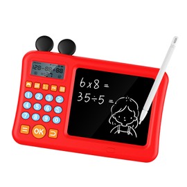 Digital Calculator with WordPad Early Education Pictures Smart Algorithm Calculator Kids Home Use Writing Tablet (Red)