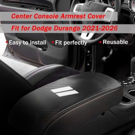 YOSRTER for Dodge Durango Accessories 2021 2022 2023 2024 2025 2026 Center Console Armrest Cover Interior Box Anti-Scratch Leather Central Armrest Decoration (Carbon Fiber White)