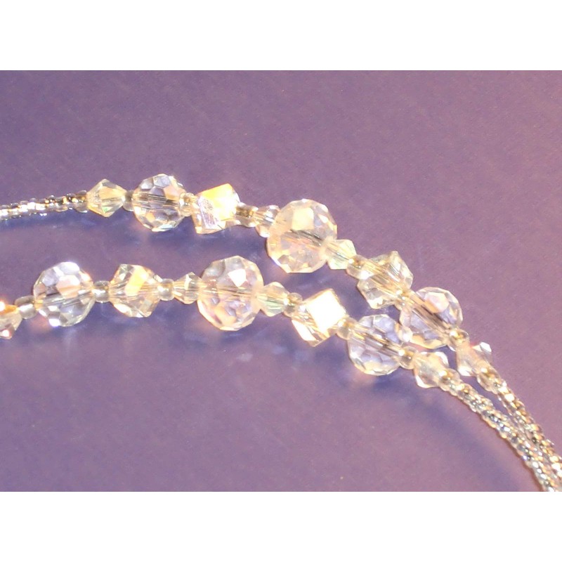 Eyeglass Chain Clear Crystal Faceted with RING "Mary" Glass 28