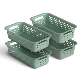 Pack of 4 Storage Baskets 0.7 L with Handles - BPA-Free - Organiser (20 x 10 x 5 cm / Green) - Baskets for Bathroom Kitchen Bedroom Household Basket