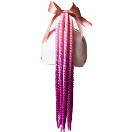 3T-SISTER Helmet Pigtails for Motorcycle Helmet Ponytail Twist Wavy Hair 22inch Ombre Pink to Purple