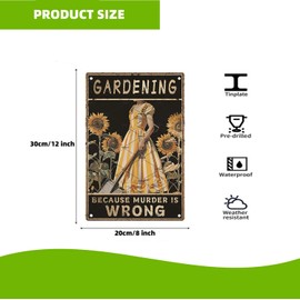 Gardening Decor Gifts For Women, DZQUY Because Murder is Wrong Metal Tin Sign, Funny Garden Wall Decor Tin Poster Plant Lovers Gift 8x12 Inch