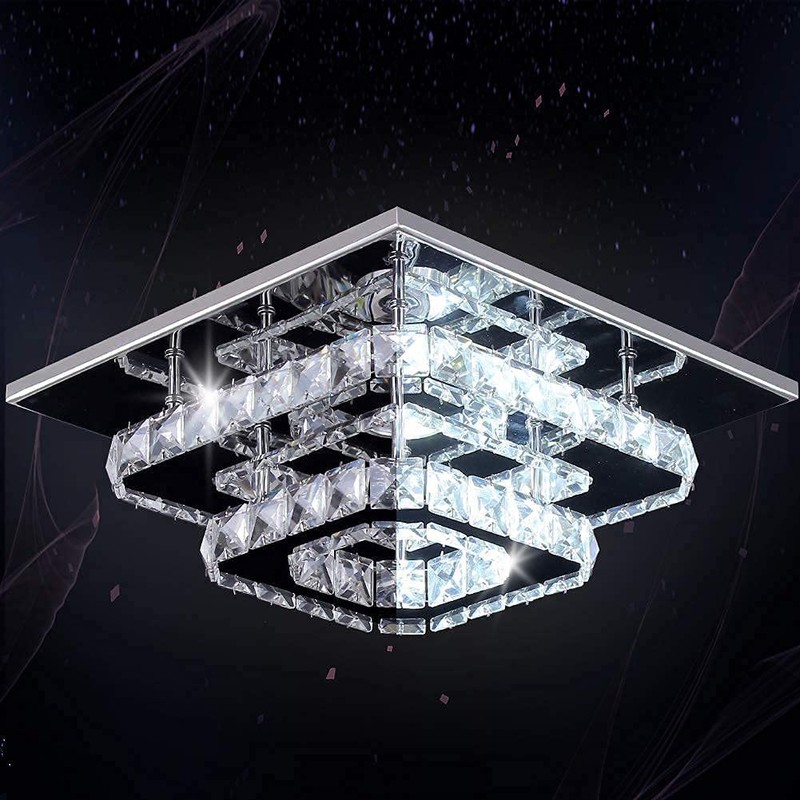 FRIXCHUR Crystal Ceiling Light Square Chandelier Modern LED Flush Mount