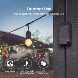 BroadLink Outdoor Dimmer for String Lights 240W with RF Remote Control Plug in Waterproof Brightness Dimming for LED or Incandescent Bulbs Patio Lights