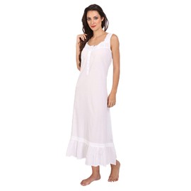 Miss Lavish London Victorian Style Nightgown Sleeveless Long Sleepwear Women Cotton Plus Size Vintage Nightdress White 12