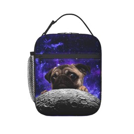 KUOAICY Pug Moon Space Lunch Box Reusable Insulated Totes Lunch Bag Thermal Cooler For Boy Girls School Men Women Beach Picnic Travel