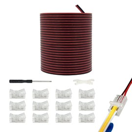HAMRVL 10mm COB LED Strip Light Connectors Strip to Wire Solderless Transparent Track Lighting kit Adapter Connection, with 6M/19.68ft Led Wire Extension Cable for 5050 Led Tape 12/24V (2 Pin, 10mm)